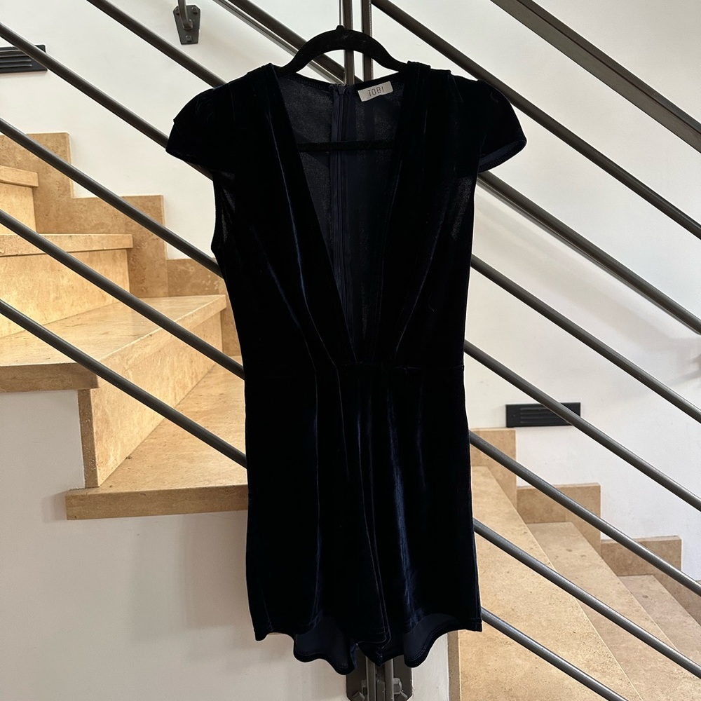 Velvet Navy Blue Romper